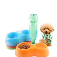 pet bowl plastic round water fountain feeding double bowl dog bowl cat food bowl creative dog bowl usable water bottle