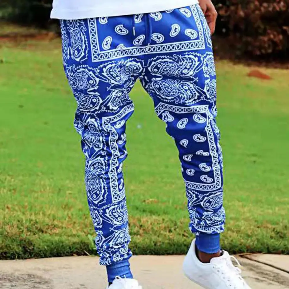 

Men Popular Thin Cashew Flower Print Pants Summer Running Pants Mid Rise for Jogging