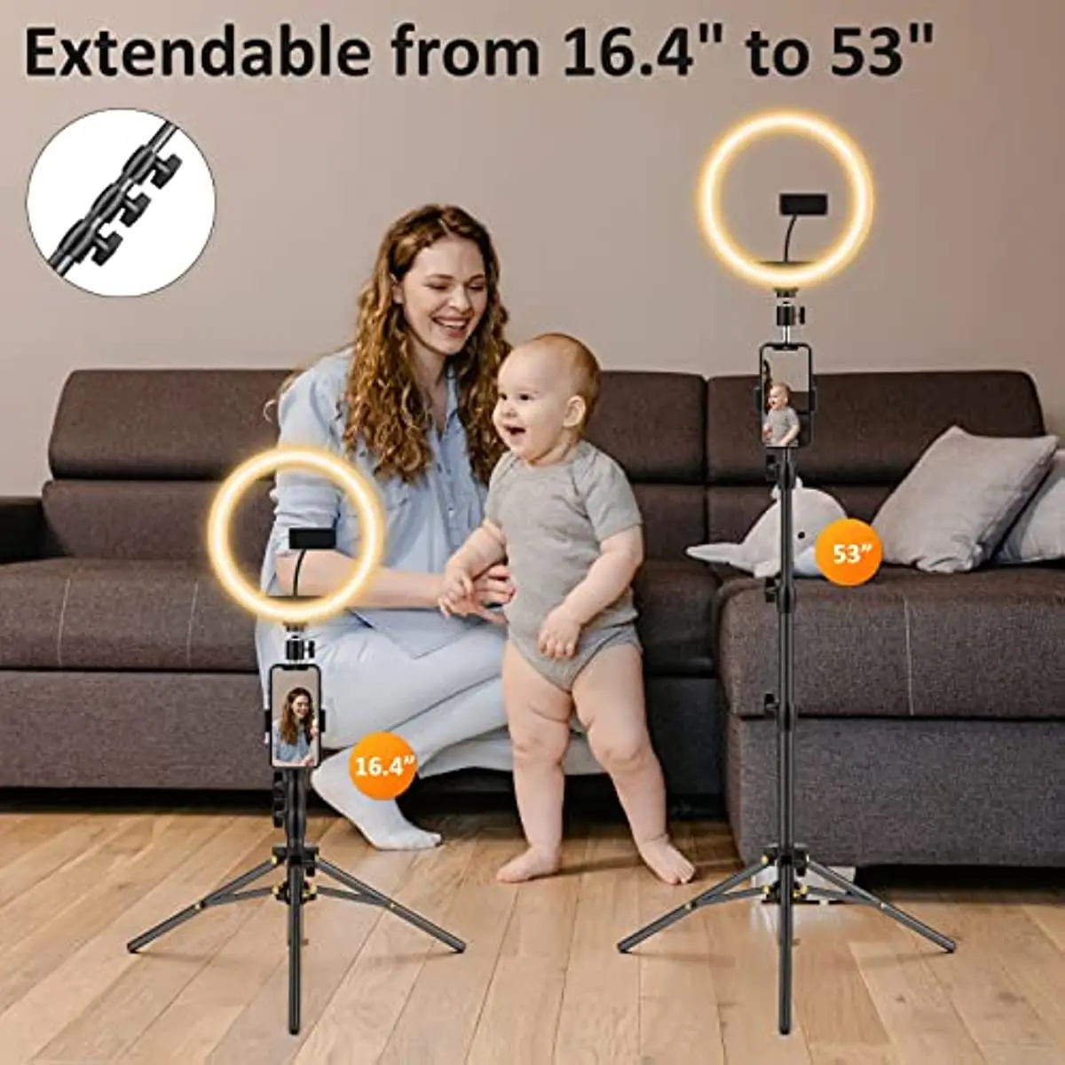

26cm Selfie Ring Light with Tripod Stand & 2 Phone Holders,Dimmable Led Camera Ringlight for Photography/Makeup/Live Stream