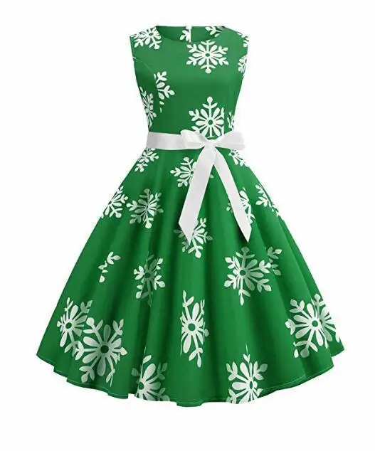 

Christmas Dress Women's Clothing Snowflake Printing Retro Round Neck Sleeveless Big Swing Hepburn Style High Waist Women's Dress