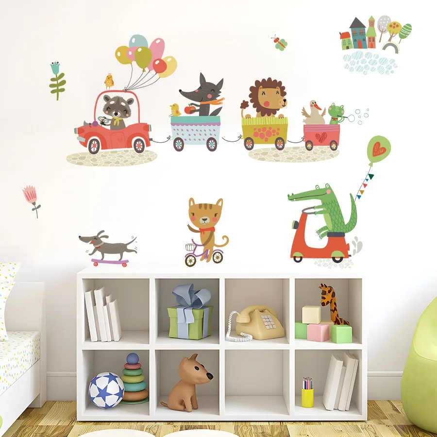 Наклейки на стену с изображением животных поездов вождения автомобиля наклейки