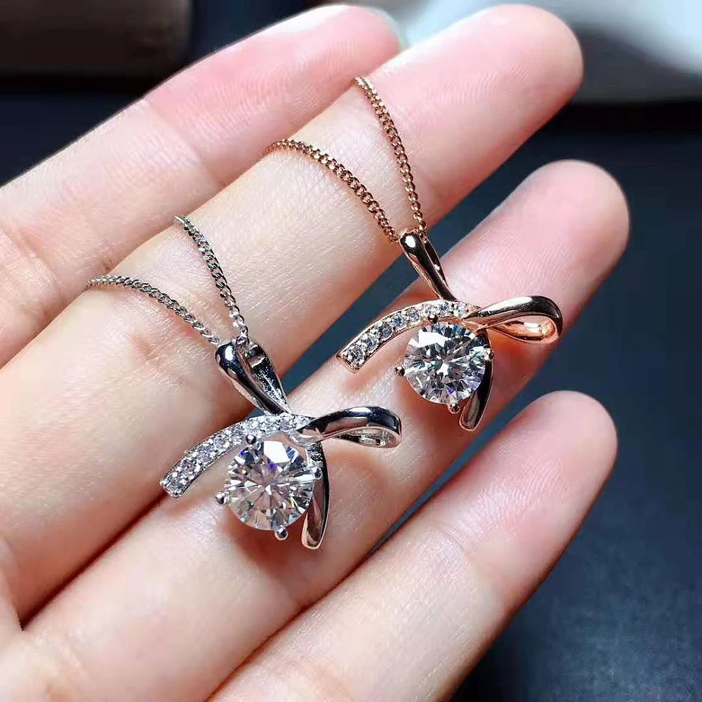 

High-quality 1ct Moissanite Fashion Bow Pendant Necklace Women's S925 Sterling Silver Fine Wedding Jewelry MeiBaPJ FS