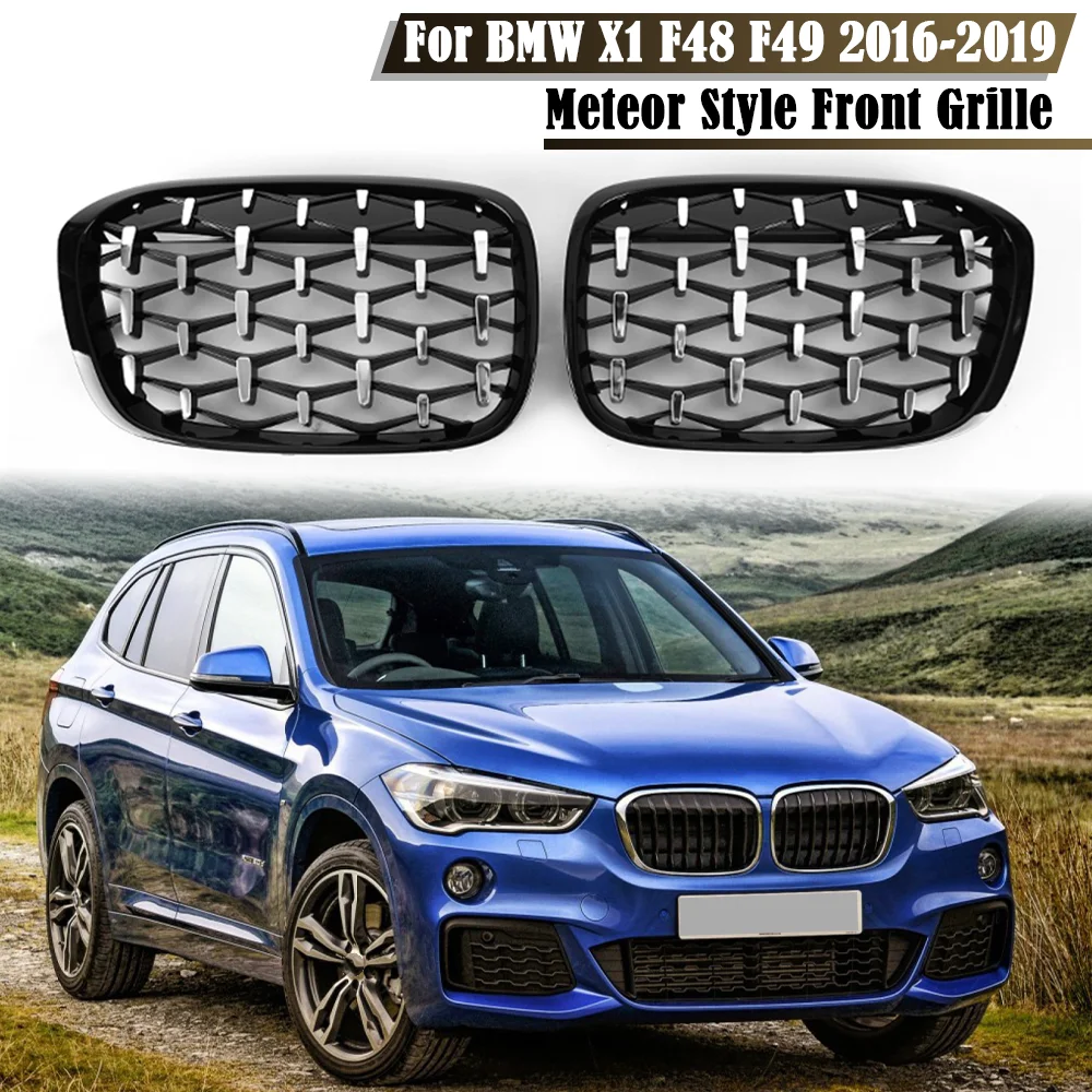 

One Pair High Quality Chrome Kidney Grilles For BMW X1 F48 F49 2016 2017 2018 2019 Meteor Style Diamond Style Racing Grills