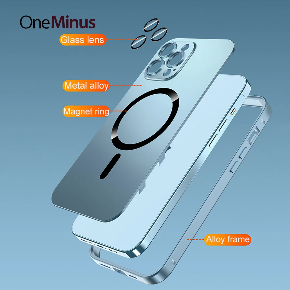 

Магнитный чехол для iPhone 14 Pro Max Plus, Защитное стекло для объектива 12 13, рамка из металлического сплава, бампер, совместим с зарядкой Magsafe