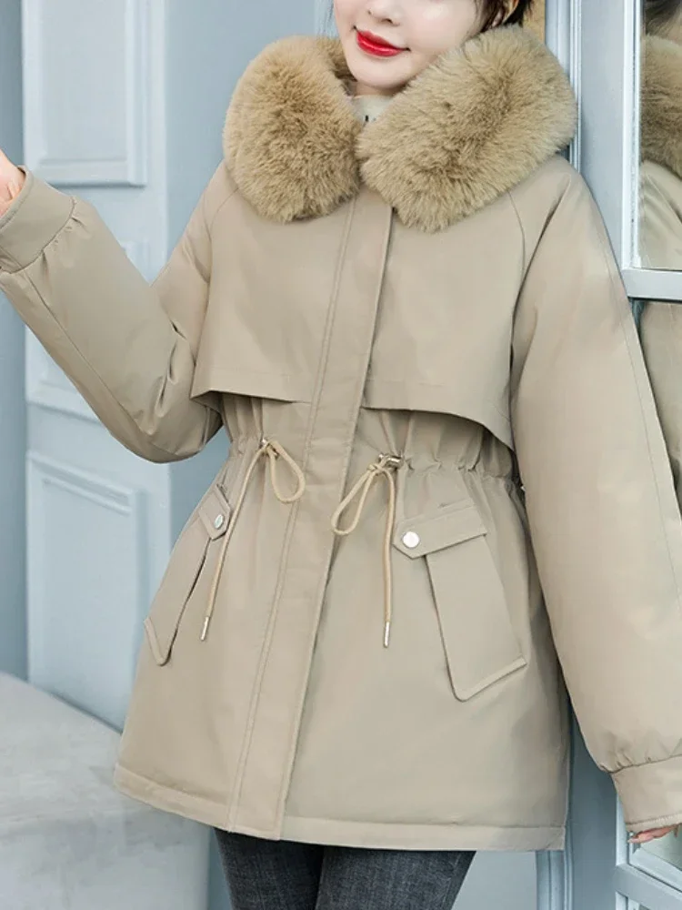 

Женская куртка с капюшоном, зимняя длинная однотонная куртка в Корейском стиле