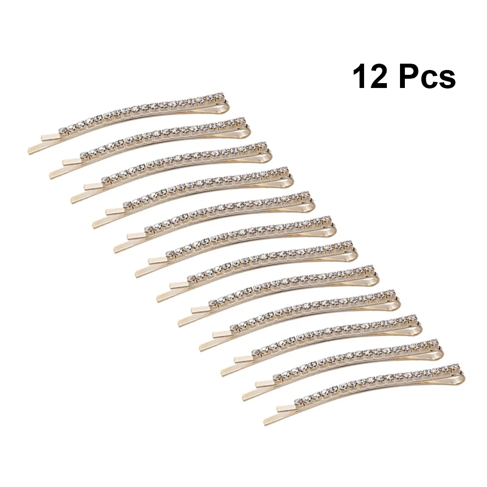 

12pcs Rhinestone Hair Clips Single Row Hairpins Fashion Bobby Hair Accessories for Women Girls Golden