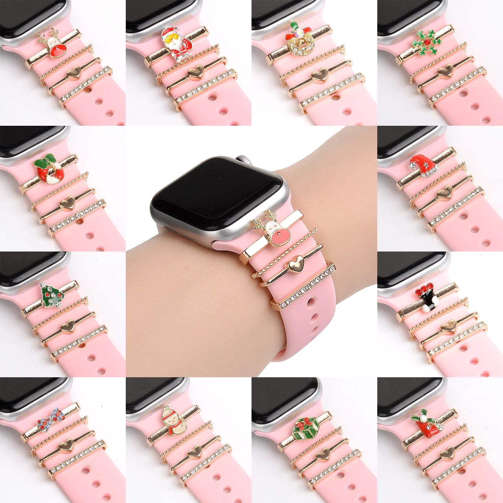 

4 Pcs Silicone Strap Decoration Ring For Apple Watch Band Christmas Charms Smart Watch Christmas Present for iWatch 38/42/41mm