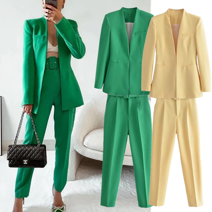 

Dave&Di 2023 Straight Pants Women Two Pieces Sets Ins Blogger England Office Lady Fashion Elegant Colorful Casual Blazers