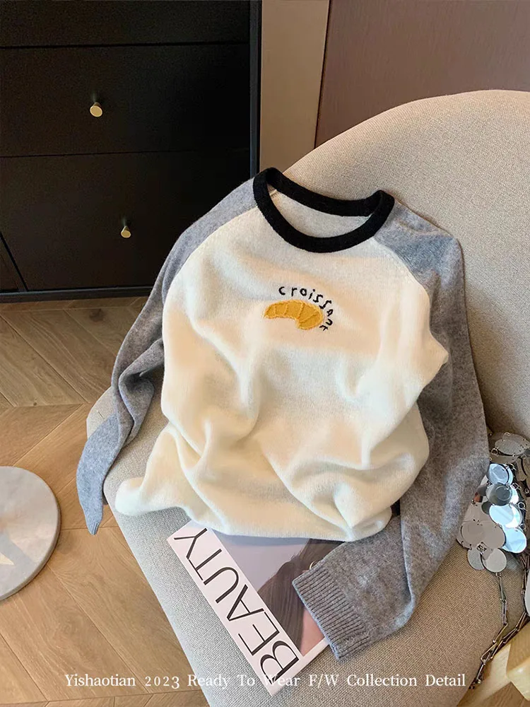 

New Design Sweater Pullover Office Lady Autumn Winter Simple O-Neck Letter Print Knitwear Jumper Casual Thick Warm Oversized Y2K