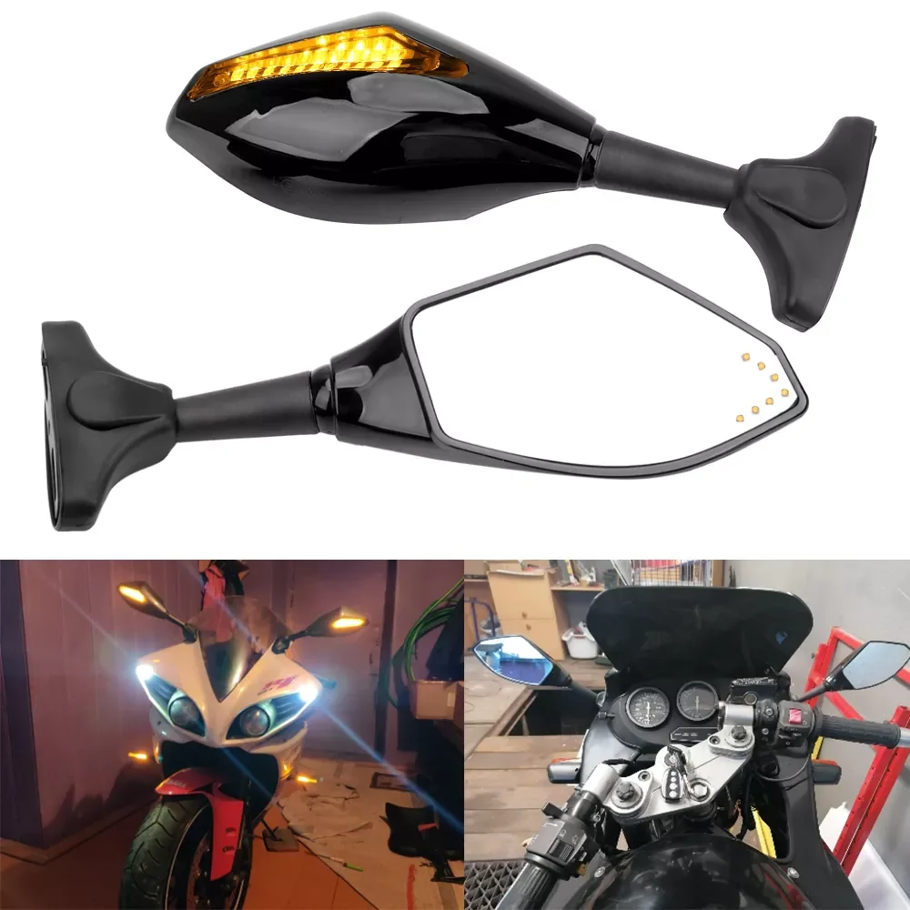 

A Pair LED Integrated Side Mirrors Moto Rearview Mirror Turn Indicators Motorcycle Turn Signal Mirrors Motorbike Accessories