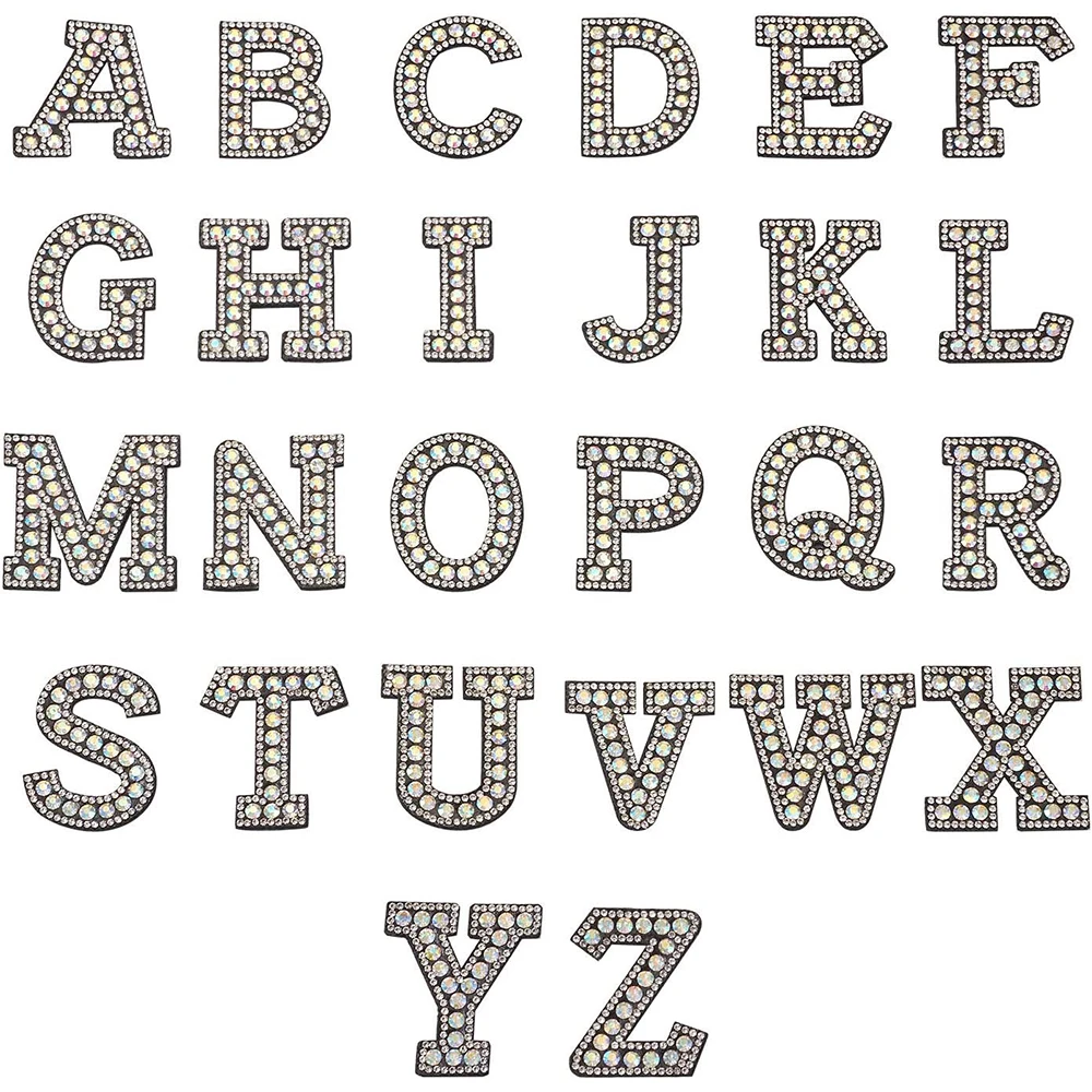 

1PC Black AB Rhinestone Letter Patches Iron On English A-Z Alphabet DIY Applique For Clothing Backbag Jackets Hats Accessories