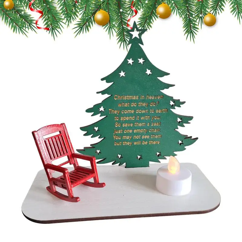 

Christmas in Heaven Empty Chair Memorial Ornament Mini Wooden Rocking Chair Christmas Home Decor Desktop Ornament for Christmas