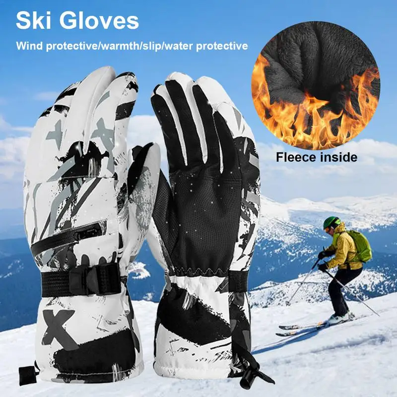 

Winter Ski Gloves Outdoor Sports Running Motorcycle Ski Waterproof Touch Screen Fleece Gloves Non-slip Warm Full Fingers Gloves