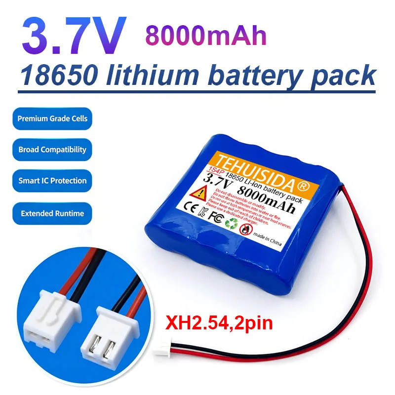 Фото Новый аккумуляторный блок 18650 3.7V 8000mAh 4P Li-Ion для игрушек, косметических приборов, умных устройств, роботов-пылесосов, детекторов, с разъемом SM XH2.54 и встроенной BMS №1