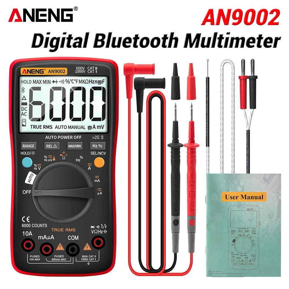 

ANENG AN9002 Professional Digital Multimeter True RMS 6000 Counts Bluetooth AC/DC Current Voltage Auto-Range Tester Multimetro