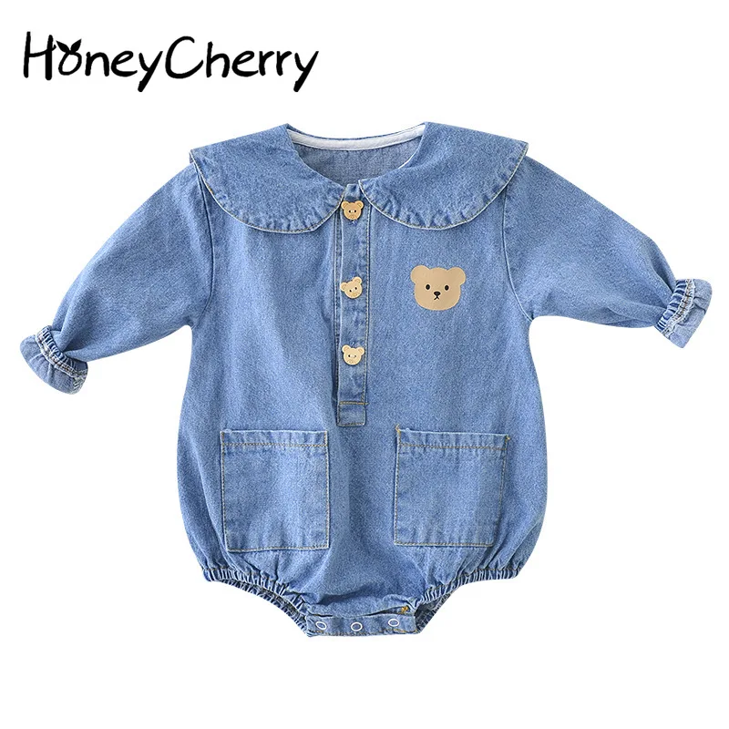 

Новинка; Весенние детские боди с длинными рукавами и принтом медведя; Одежда для маленьких девочек; Боди для маленьких девочек