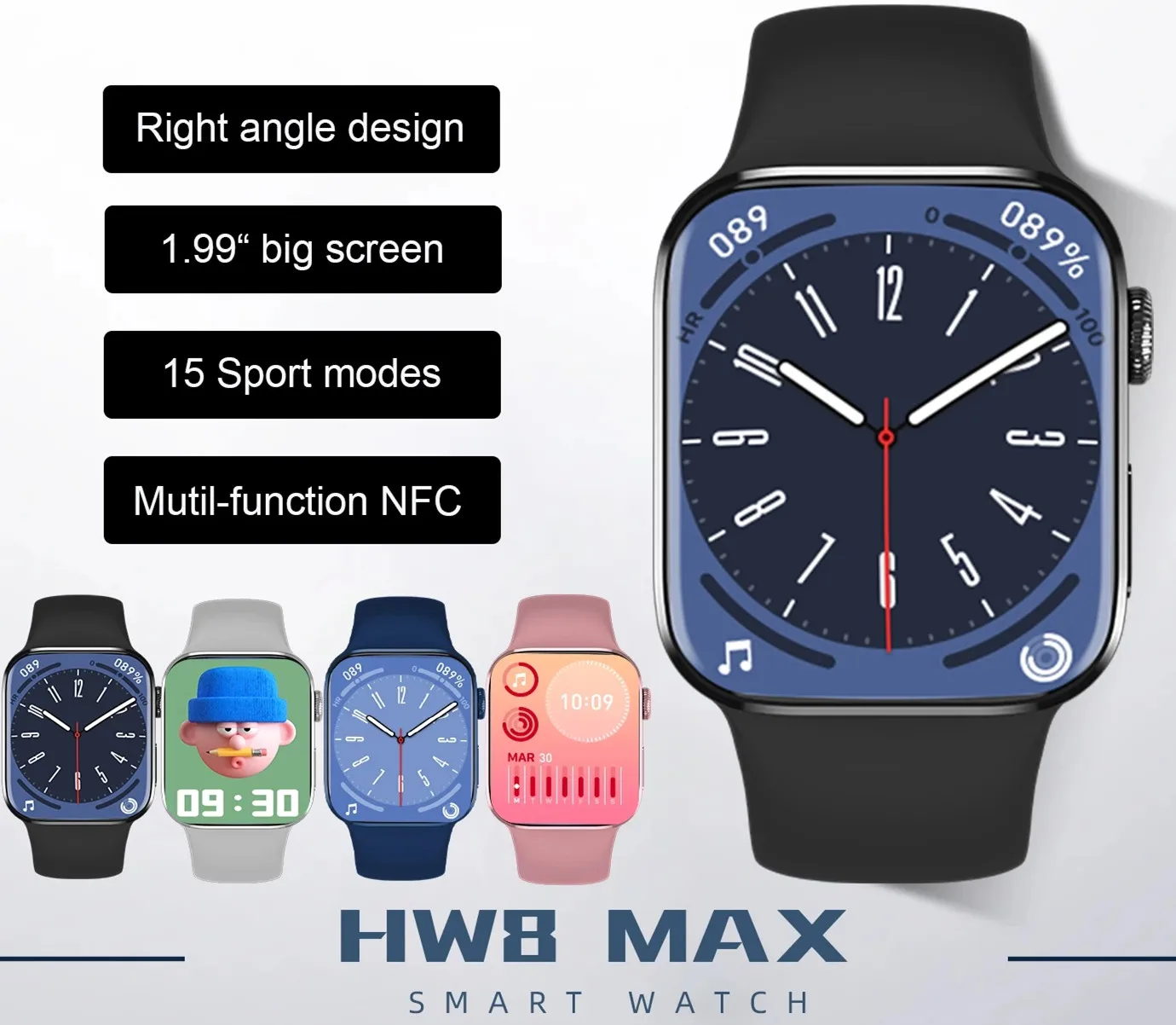 

Original 1.99 inch HW8 MAX Smart Watch IWO 15 Series 7 8 NFC SmartWatch Heart Rate Monitor Track Voice Assistant PK W57 HW7 Max