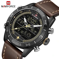 naviforce watch for men military sport quartz digital dual display male clock genuine leather waterproof luminous man wristwatch