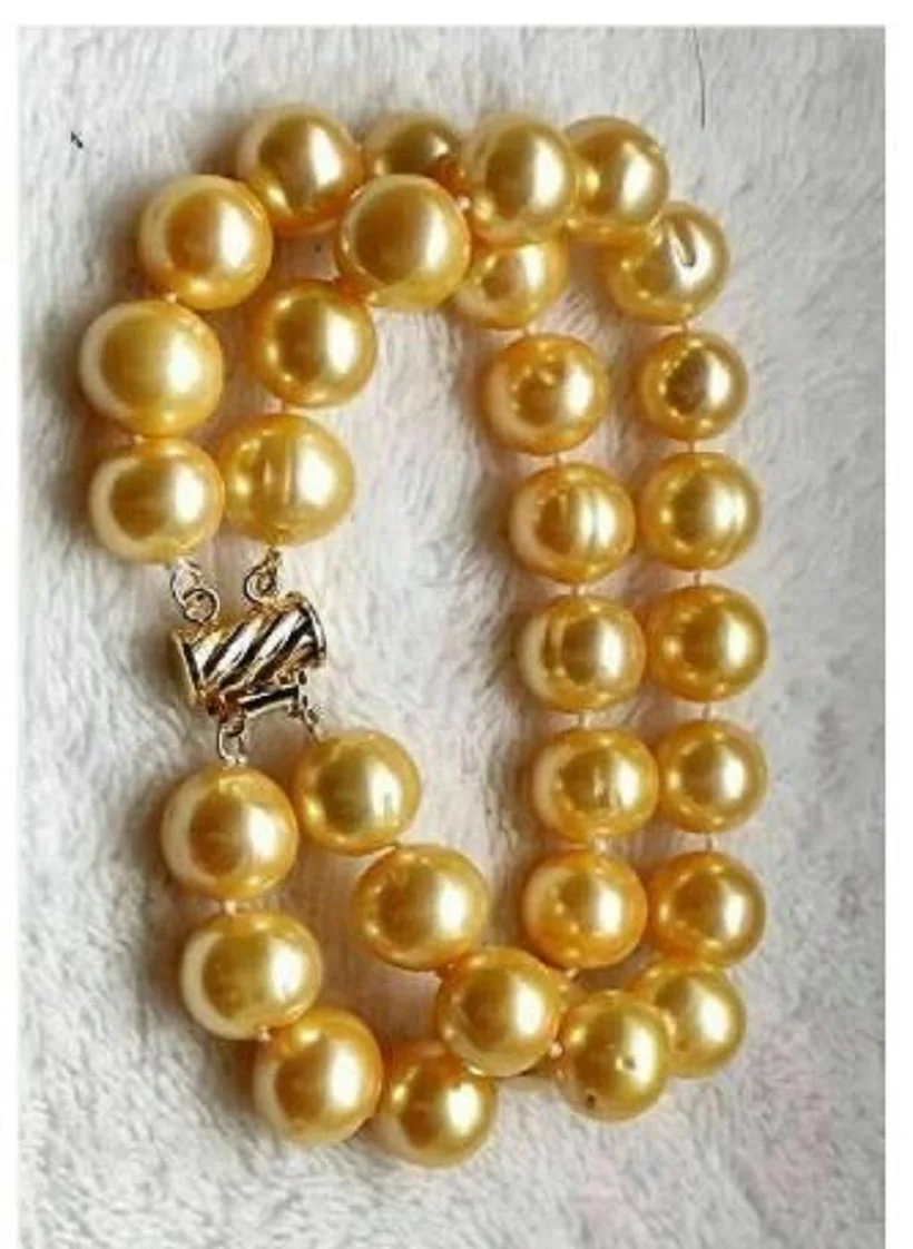 

Stunning 2 rows AAA 12-13mm natural South sea golden pearl bracelet 7.5-8" 14kp