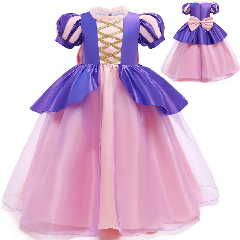 

Children's Kids Cospaly Dresses Lantern Short Sleeve Layered Lace Mesh Puff Skirt Bow Tie Waist Tie Princess Dress Birthday Gift
