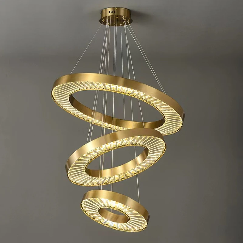 

New Round LED Chandeliers Crystal Hanging Lamps Circle Gold Lighting Fixture for Living Room Bedroom Dining Hall Kitchen Decor