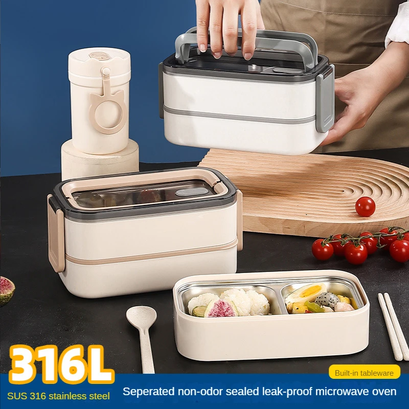

Stainless Steel Sealed Lunch Box 304 Fresh-keeping Box Double Layered Split Bento Box Microwave Oven Plastic Lunch Box