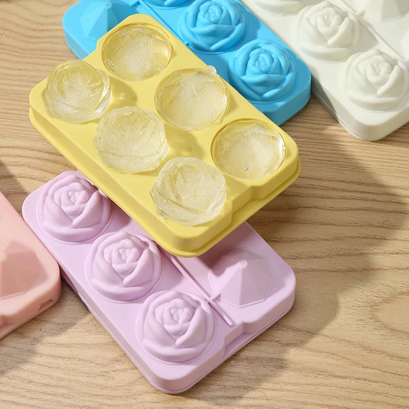 

1Pcs 6 Grids Silicone Ice Cube Form Rose Shape Icecream Mold Freezer Cream Ball Maker Reusable Whiskey Cocktail Mould Bar Tools