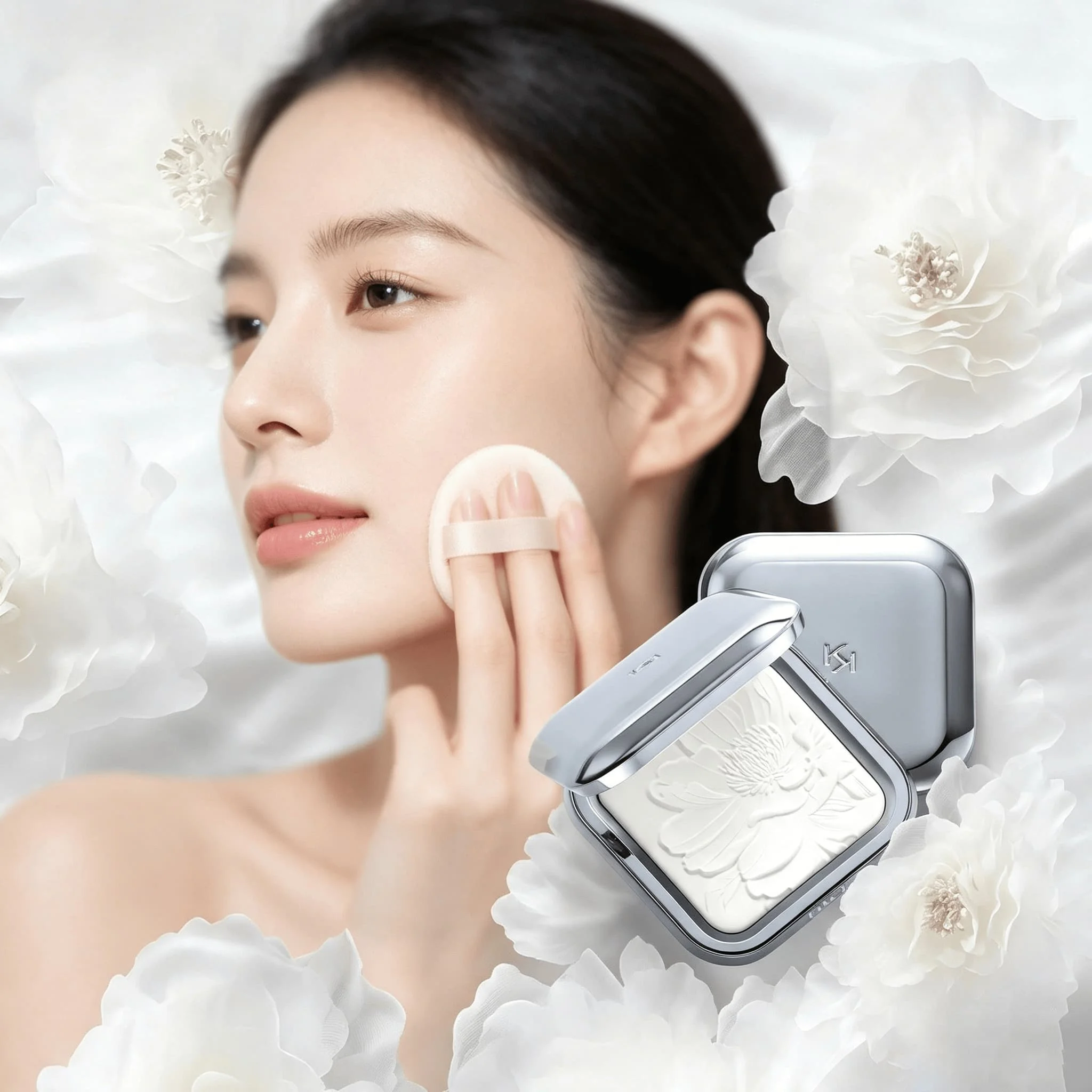 Фото Компактная пудра KIKO Embossed Lotus White с шелковистой текстурой, контролирующая жирность, с длительным перламутровым финишем для идеального макияжа. №4