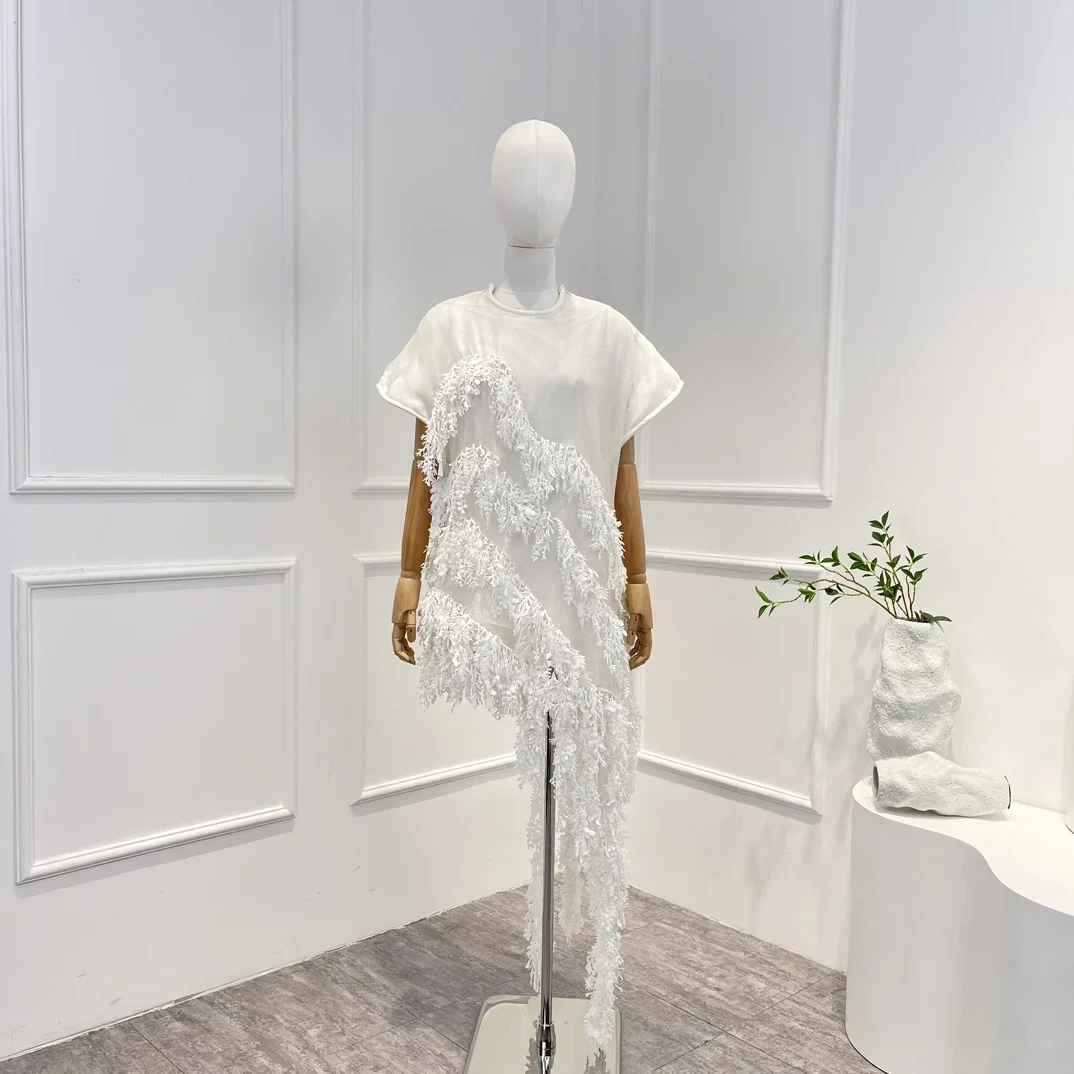 

Новинка 2023, модное женское мини-платье ручной работы с кисточками, блестками и открытой спиной