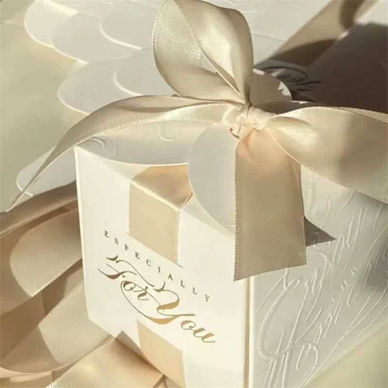 With Gold Ribbon For Wedding Bridesmaid Souvenirs Baptism Sugared Almonds Container Small Candy Boxes
