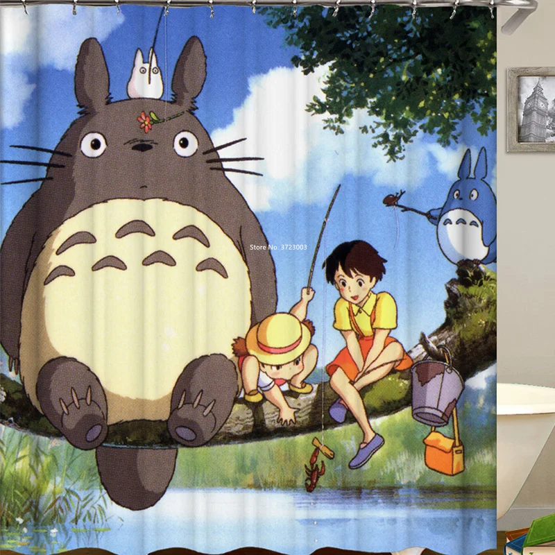 

3D Manga Totoro Digital Print Bathroom Waterproof Hanging Curtain Partition Curtain Cartoon Bear Pattern Shower Curtain