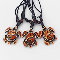 12pcslot tai chi pattern sea turtle pendant necklace ethnic tribal faux yak bone carving necklaces vintage jewelry wholesale