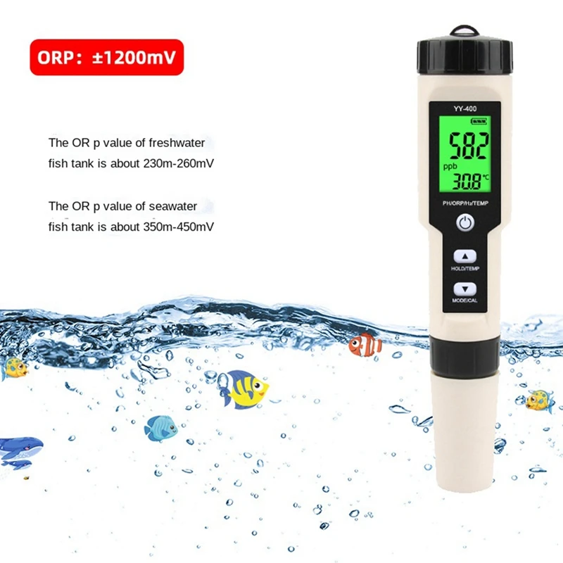 

Aquarium PH Meter ORP H2 TEMP Hydrogen Rich Tester Portable Pen Multifunctional Swimming Pool Water Quality Tester