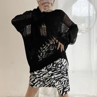 2021 new niche lazy wind hollow long sleeved spring ladies loose pullover sweater with fashion design sense of holesf holeser