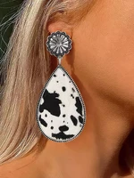 fashion metal earring western cow leopard print leather drop earrings for women simple vintage pendientes boucle oreille femme