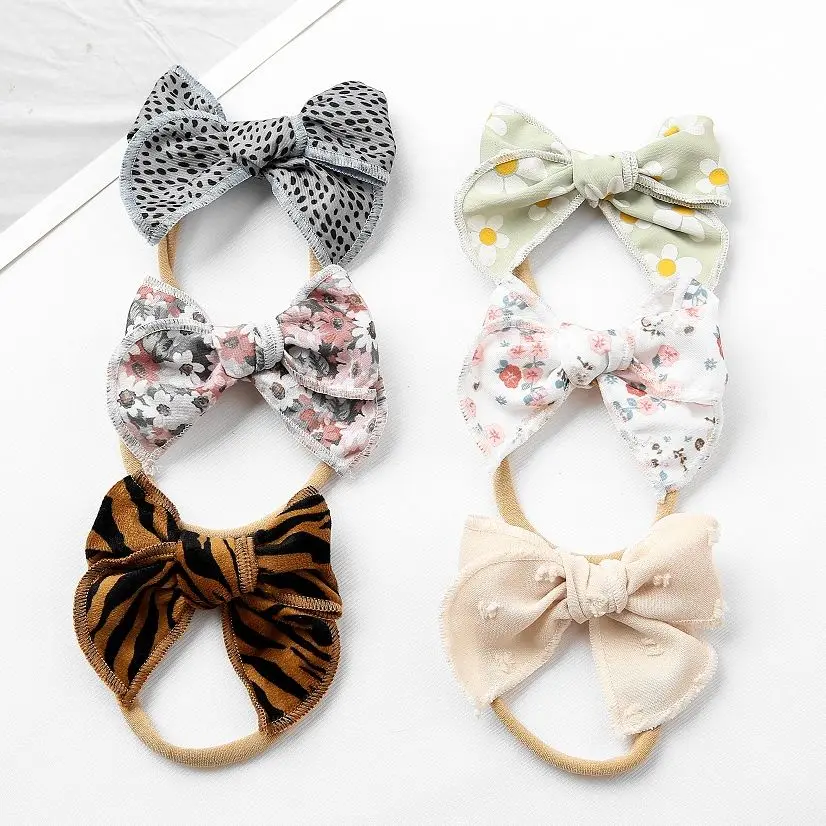 

Lively Baby Bow Soft Elastic Hair Bands For Girls Nylon Newborn Headband Printing Toddler Headwear Kawaii Hair Accessories