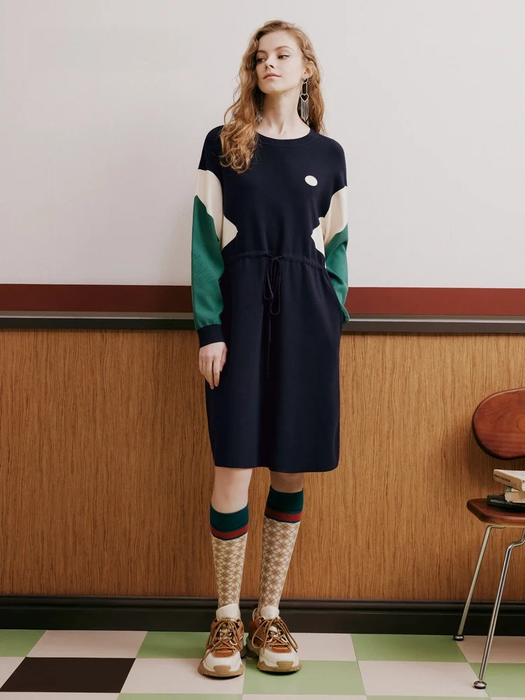 [Распреппи] Psalter Poem с круглым вырезом и шнурком элегантное платье-свитер