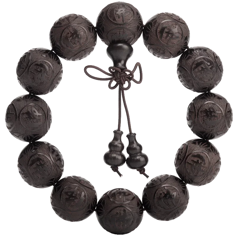 Браслет из натурального эбенового дерева резьба на удачу пиксиу 6 символов