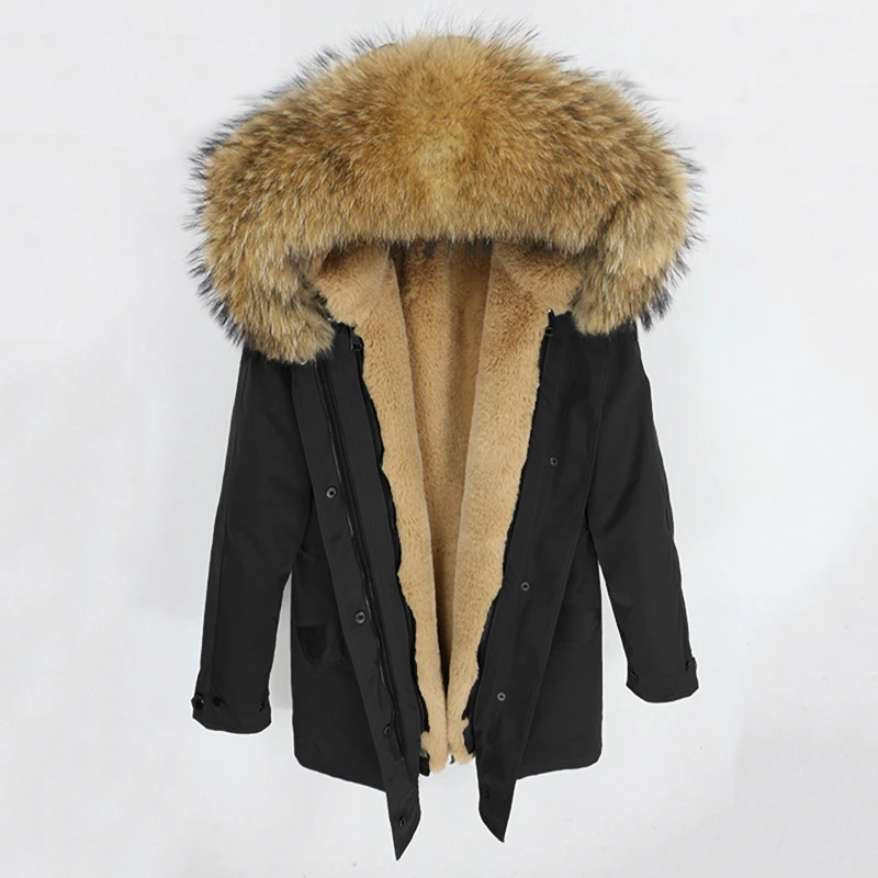 

Aoottii 2022 Waterproof Long Parka Winter Jacket Women Coat real Natural Raccoon Fur Hood Faux Fur Liner Detachable Streetwear
