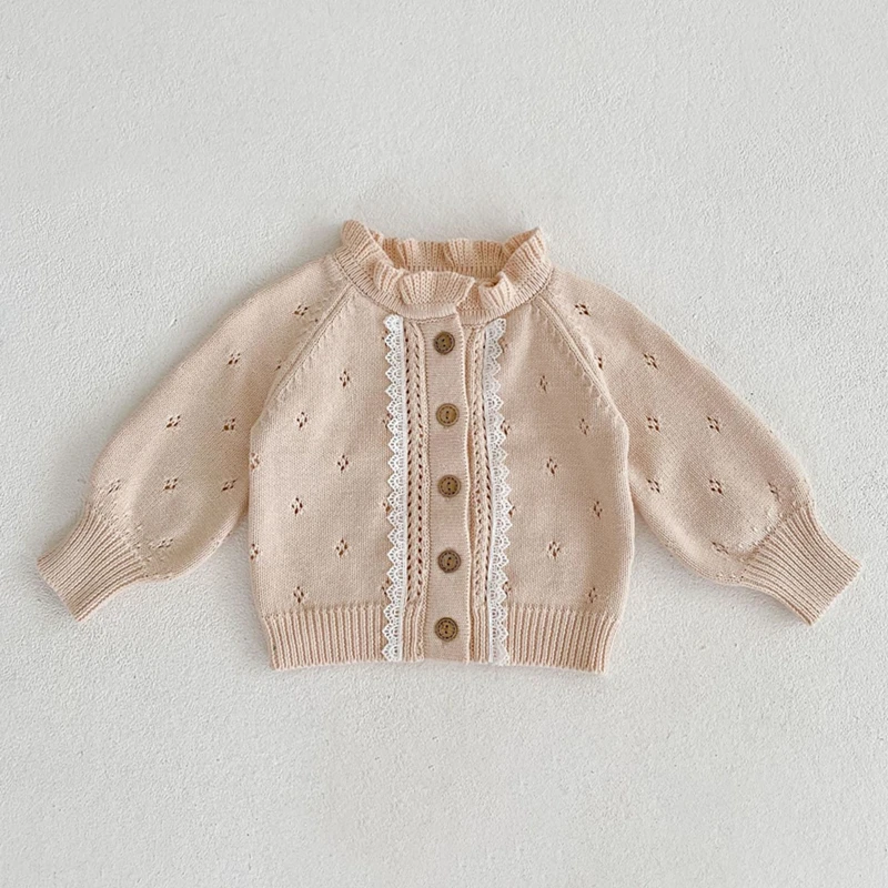 

Toddler Baby Girl Knitted Coat Autumn Sweet Cutout Lace Sweater Cardigan for Infants Pure Cotton Kids Clothes Girls Outfits
