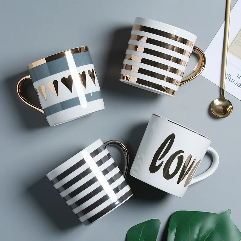 

Nordic wind trace gold handle ceramic mug coffee cup large-capacity water cup light luxury home breakfast office cup