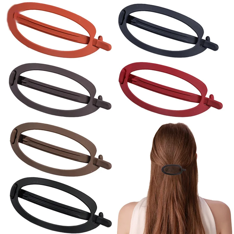 

French Vintage Resin Hollow Oval Hair Clip Ladies Geometric Headwear Fashion Bangs Clip Card Issuance Hair Accessories