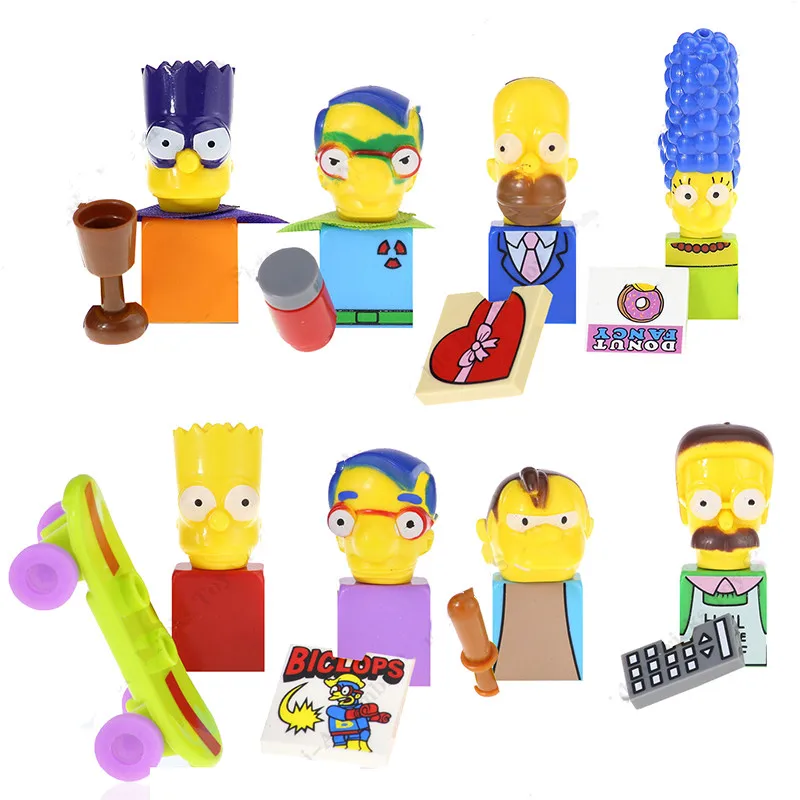 8Pcs/Set Simpsons-Figures Homer Bart Simpsones Family Model Pronton Milhouse Action Building Blocks Gift Toys For Children