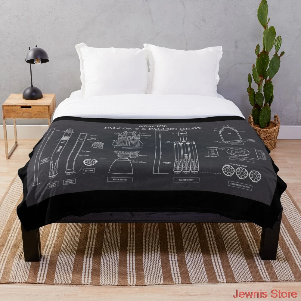 

SPACEX Falcon 9 and Falcon Heavy Blackboard Throw Blanket flannel Sherpa bedspread bedding sofa picnic fur soft blanket