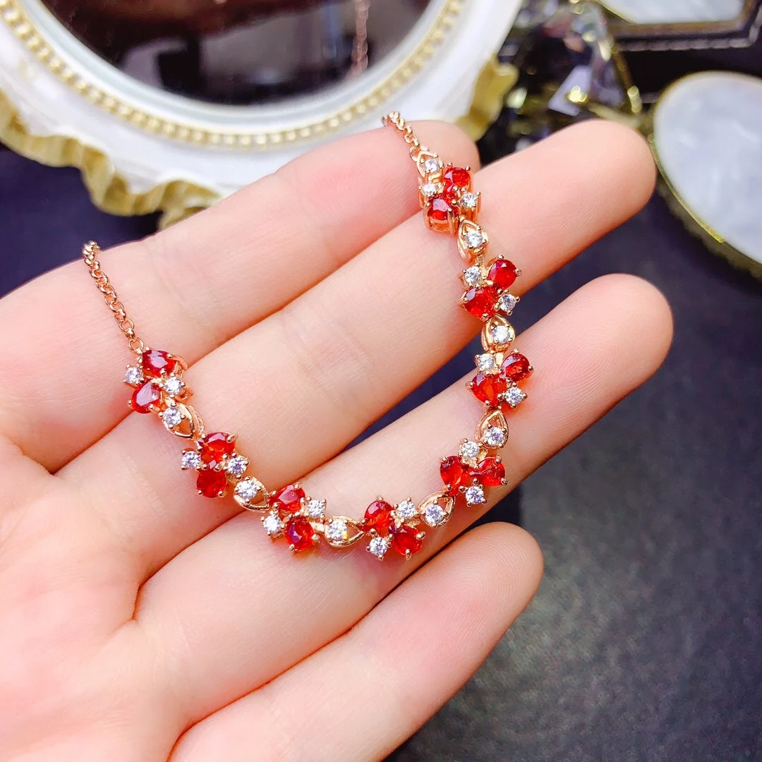 

FS Inlay 3*4 Natural Red Sapphire Bracelet S925 Sterling Silver With Certificate Fine Wedding Charm Jewelry for Women MeiBaPJ