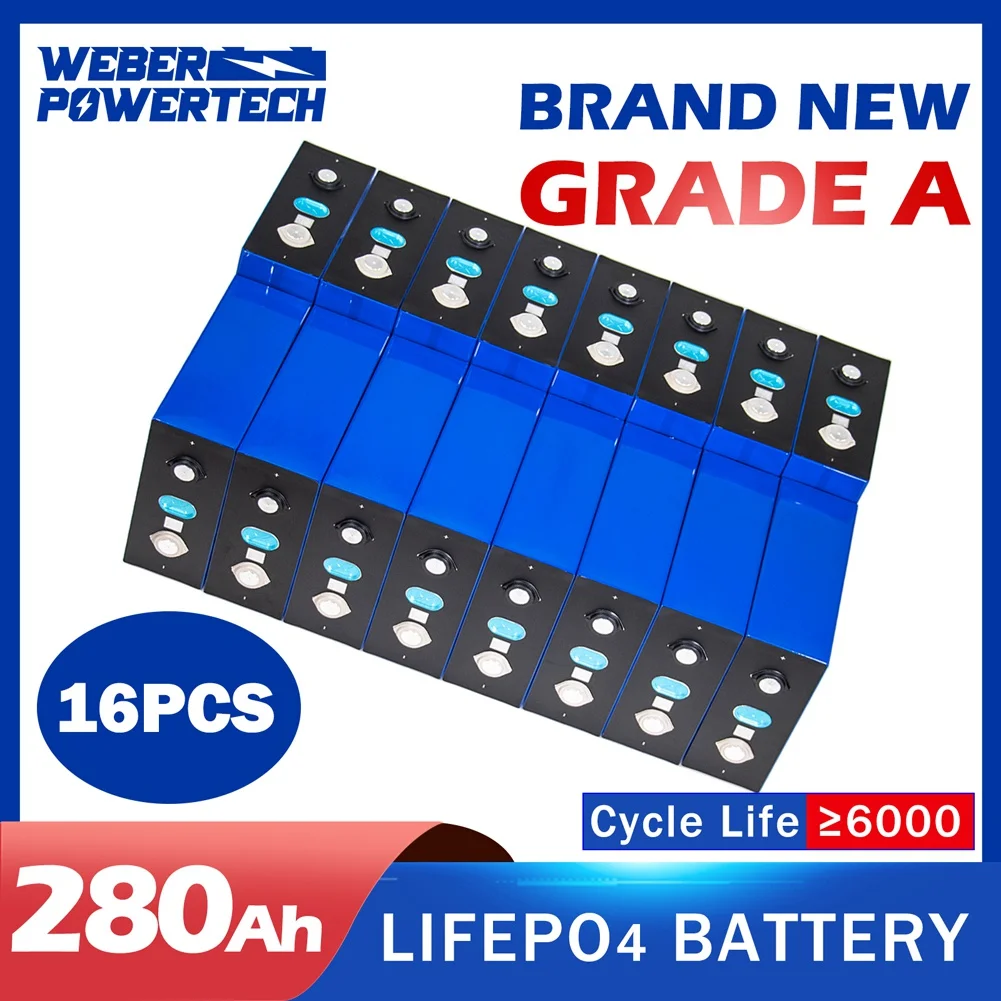 

LiFePO4 3.2V 280Ah Battery Rechargeable Lithium Iron Phosphate Batteries Solar DIY 48V Cell Pack for EV RV Boats Golf Carts Vans