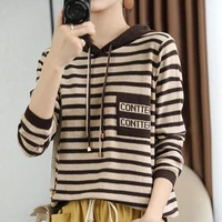 knitted hooded sweater 2022 autumn and winter sweater womens striped loose bottoming hoodie outside top coat sweater pullover