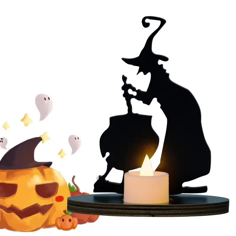 

Halloween Candle Holder Witch Table Iron Wooden Retro Candle Holder Candlestick Spooky Candle Decoration For Home Party Haunted