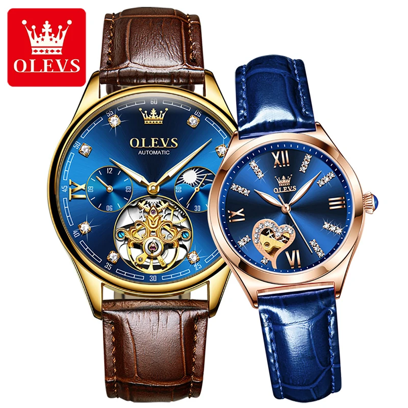 OLEVS 2022 New Couple Watches Luxury Diamond Mens Gold Plated Case Tourbillon Watch Trend Couple Watch Steampunk Reloj Hombre