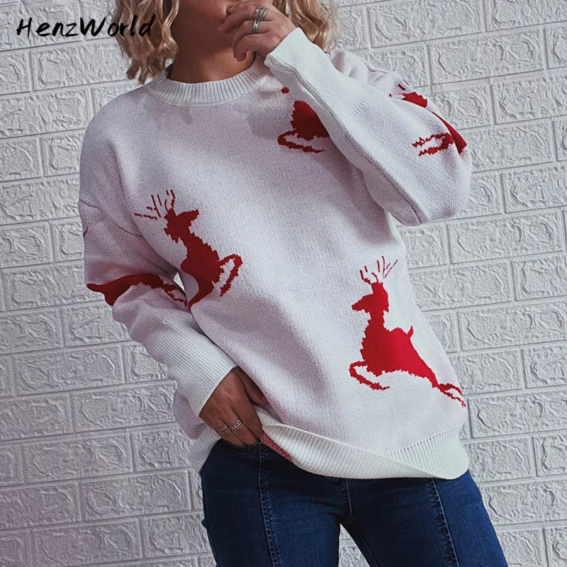 

Women' Sweater Christmas Clothing Autumn Winter Traf Dress Pullove Thicken Round Neck Knit Sweatershirt Long Sleeve Official Top